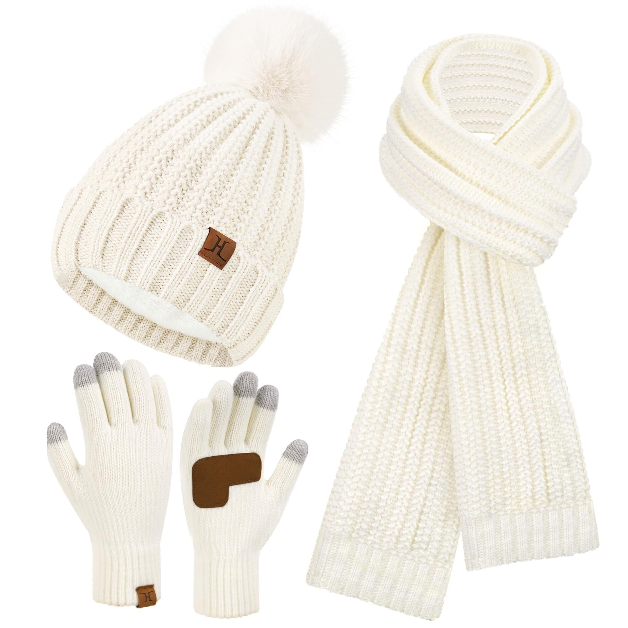 4482 Womens Winter Warm Beanie Hat Long Neck Scarf Touchscreen Glovess Set